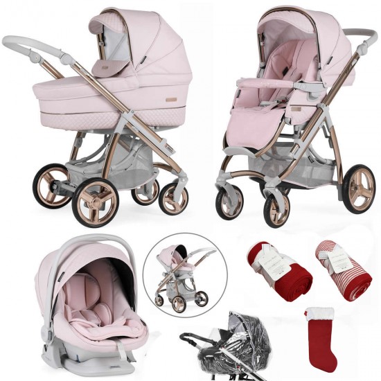 Bebecar Ip Op Classic XL Trio 3 in 1 Travel System Lie Flat Car Seat FREE Christmas Gift Rose Blush